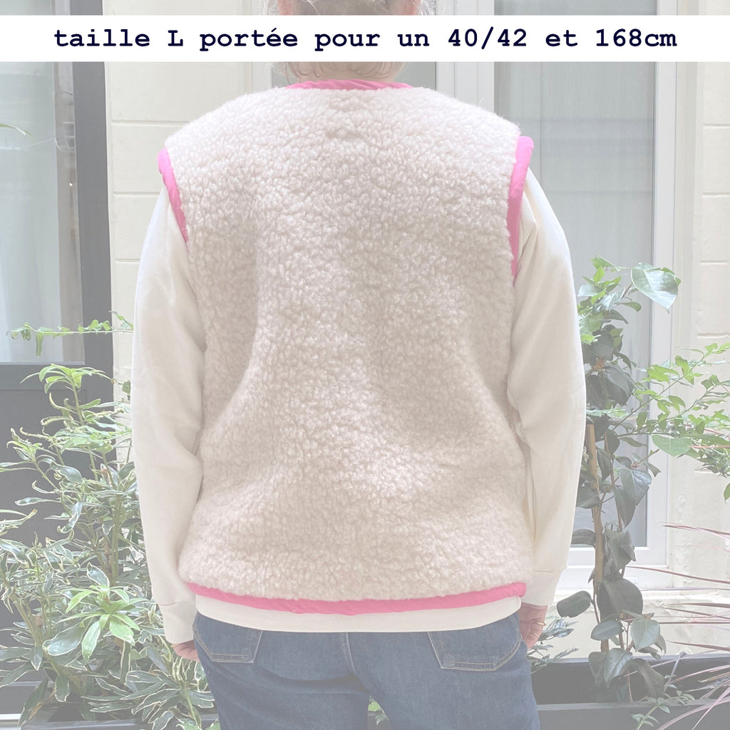 Gilet MOUTON ADULTE bicolore beige fushia