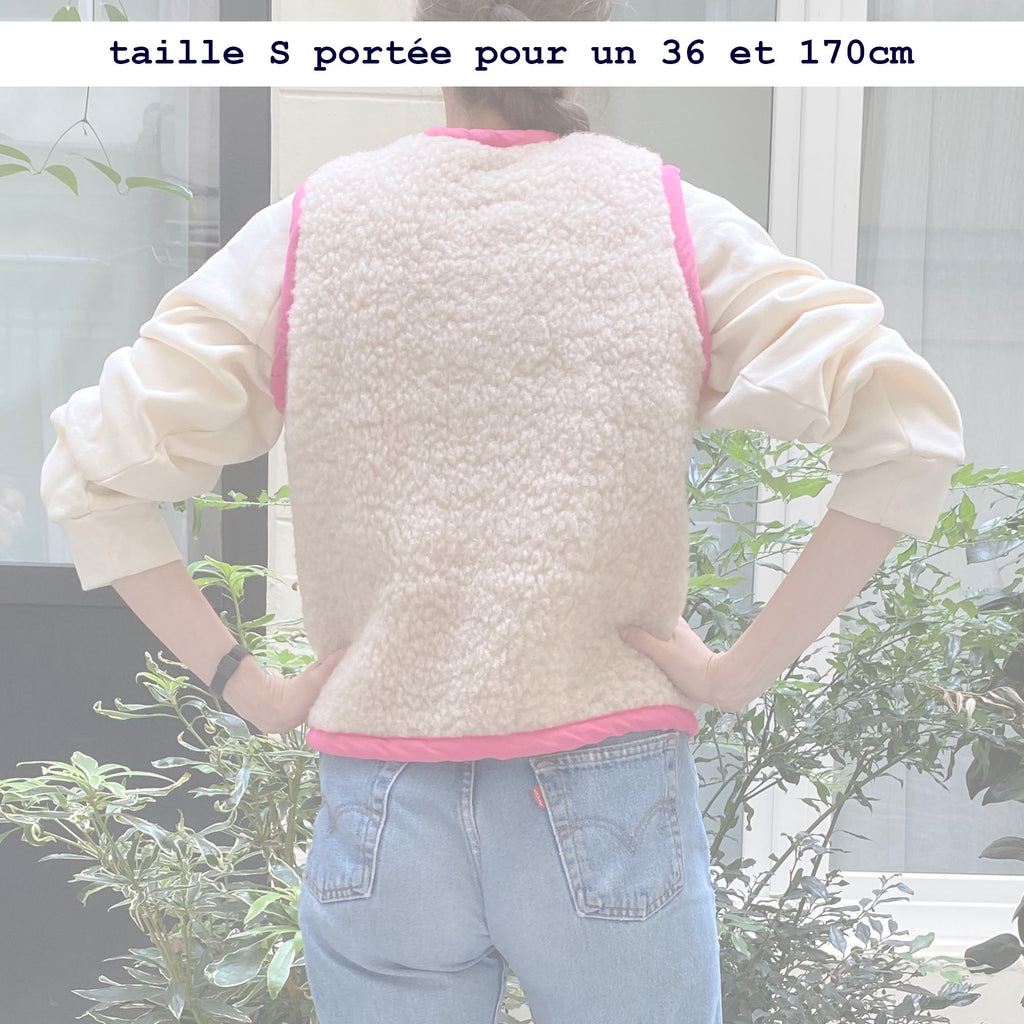 Gilet MOUTON ADULTE bicolore beige fushia