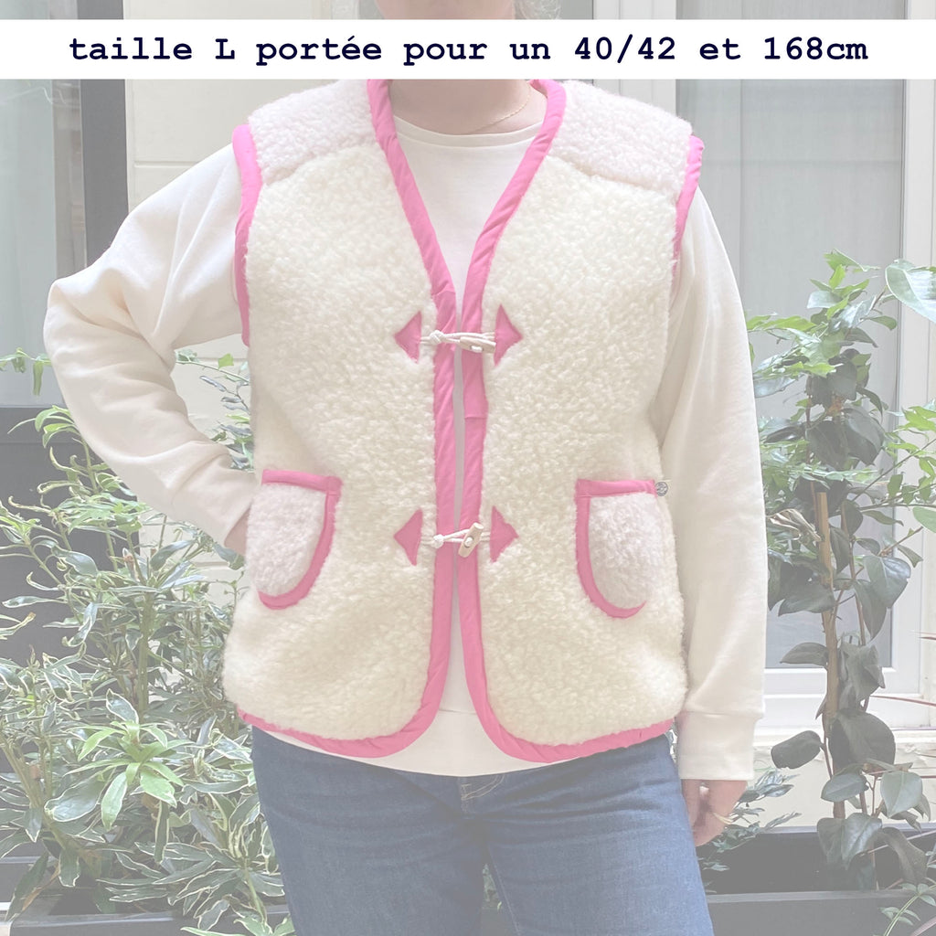 Gilet MOUTON ADULTE bicolore beige fushia