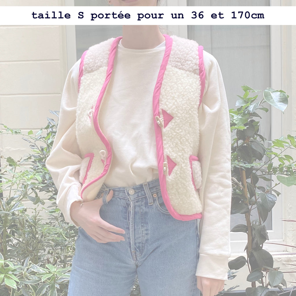 Gilet MOUTON ADULTE bicolore beige fushia