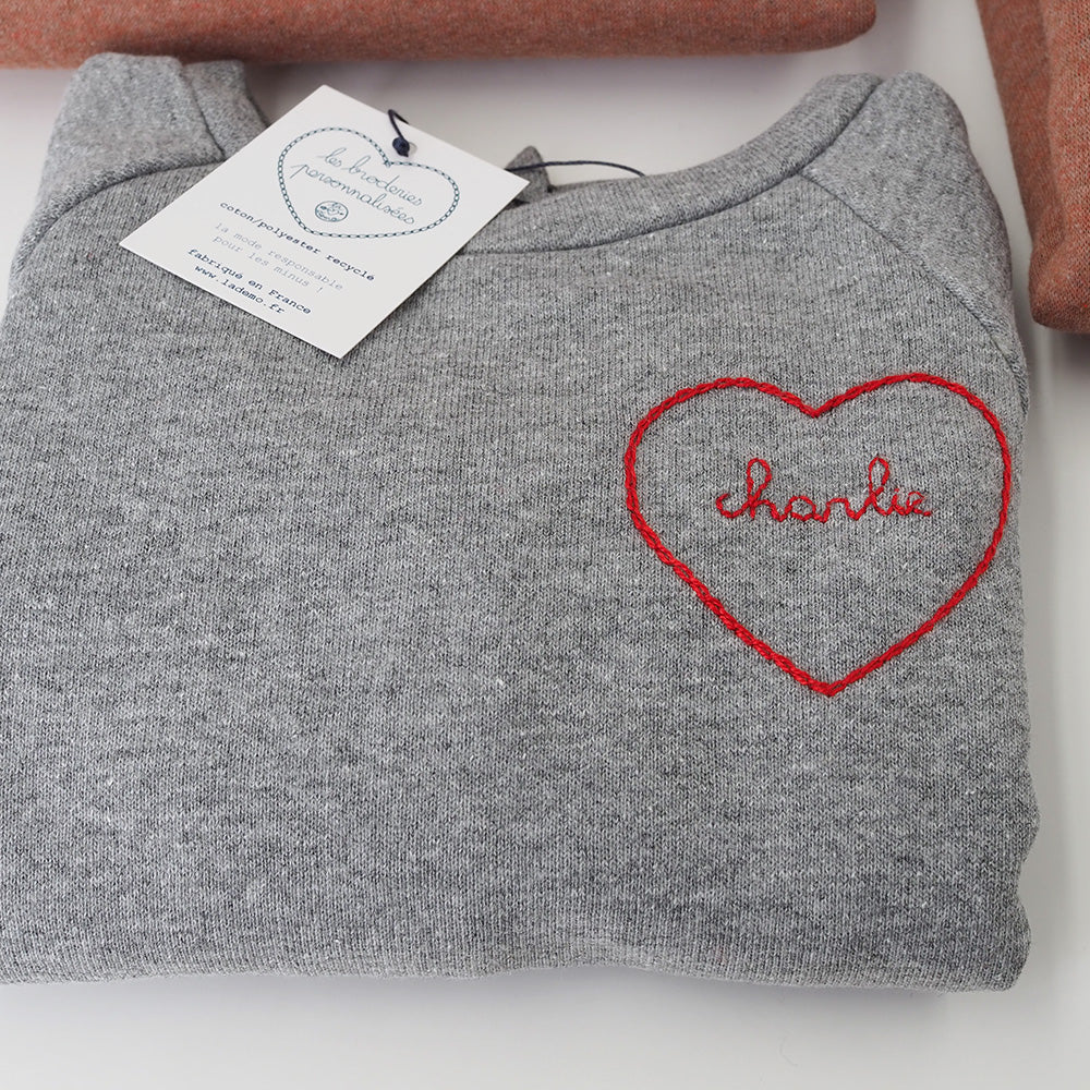 sweat-shirt ADULTE gris chiné broderie personnalisée