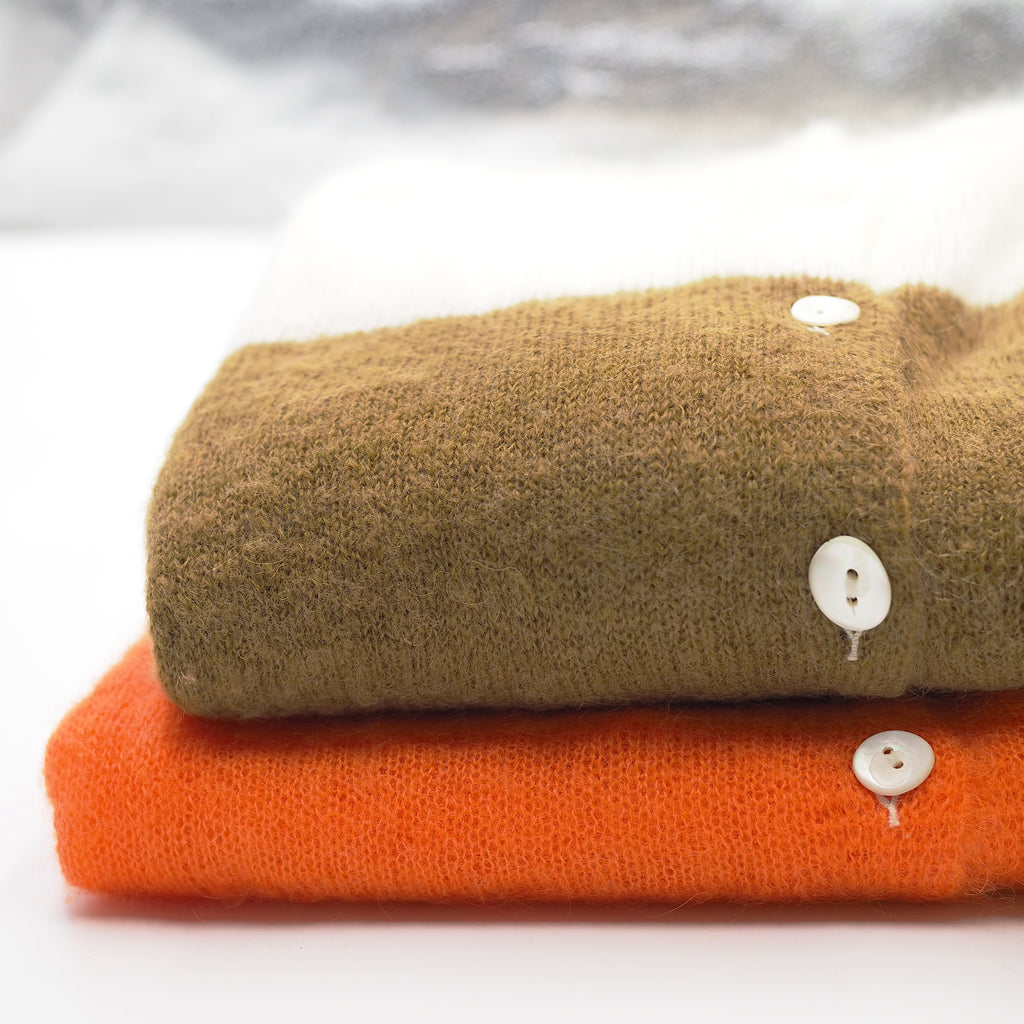 Cardi RAY ADULTE mohair/alpaga orange/écru