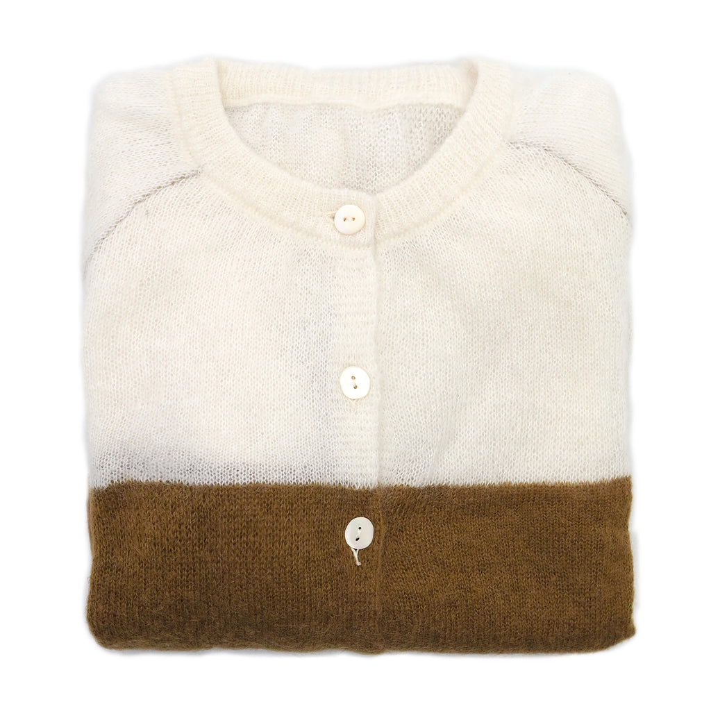 Cardi RAY ADULTE mohair/alpaga kaki/écru