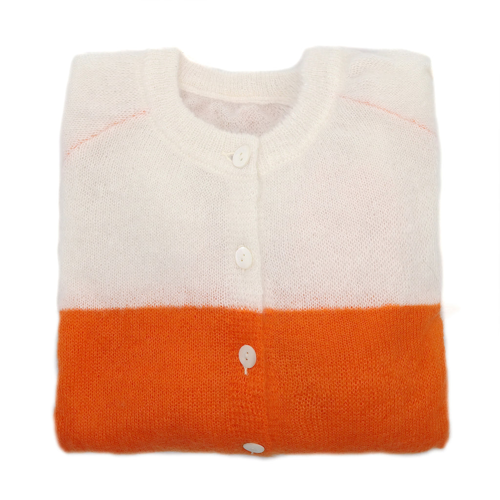 Cardi RAY ADULTE mohair/alpaga orange/écru