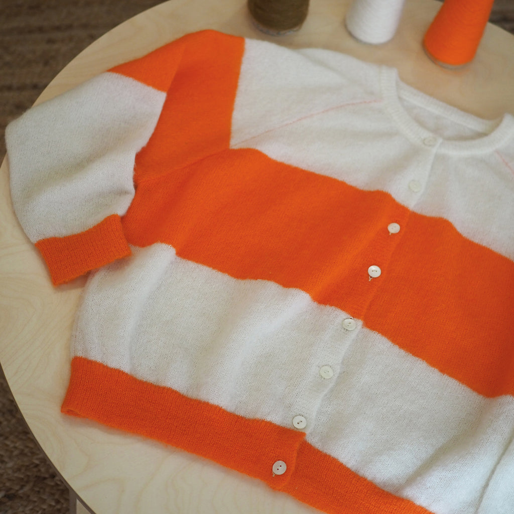 Cardi RAY ADULTE mohair/alpaga orange/écru